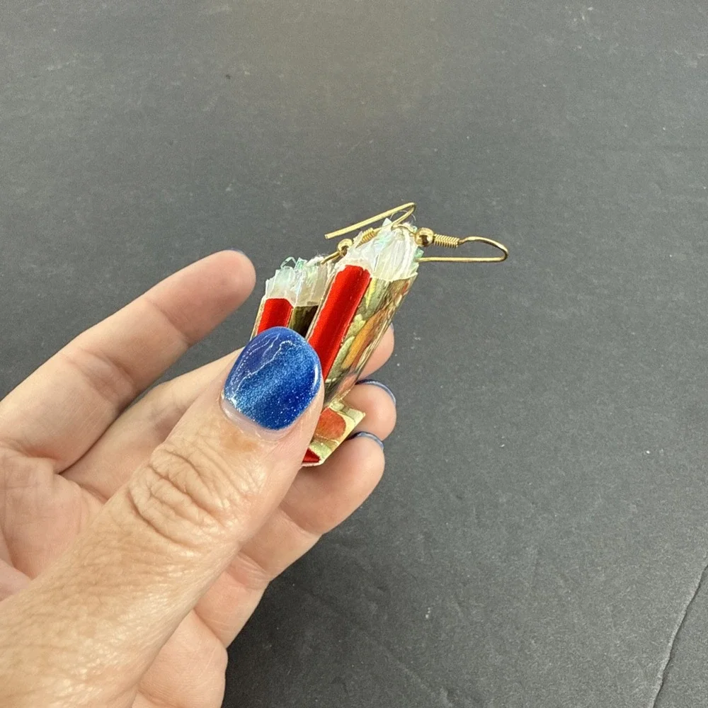 Vintage Christmas Santa Clause Gift Bag Dangle Pierced Earrings